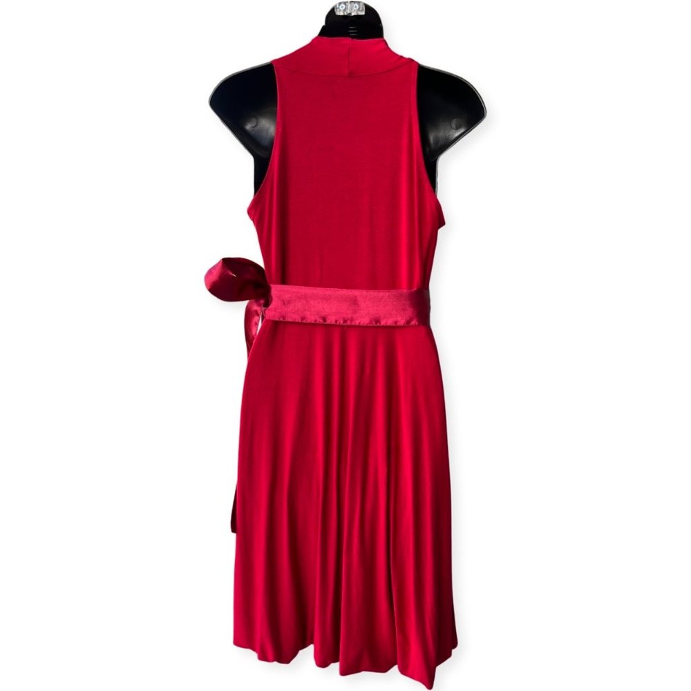 🌸4/$50🌸 Red Halter Wrap Cocktail Dress Satin Sash Lined Bubble Hem - Picture 3 of 13